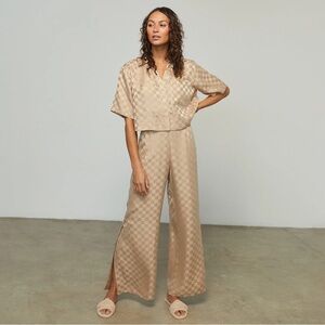 Lunya Checkered Beige Silk Bottoms